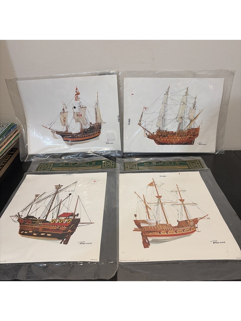 Vintage Lot Of 4 Barone Carrack Gallon Sailing Ships Gilded 1960’s  Signed MCM